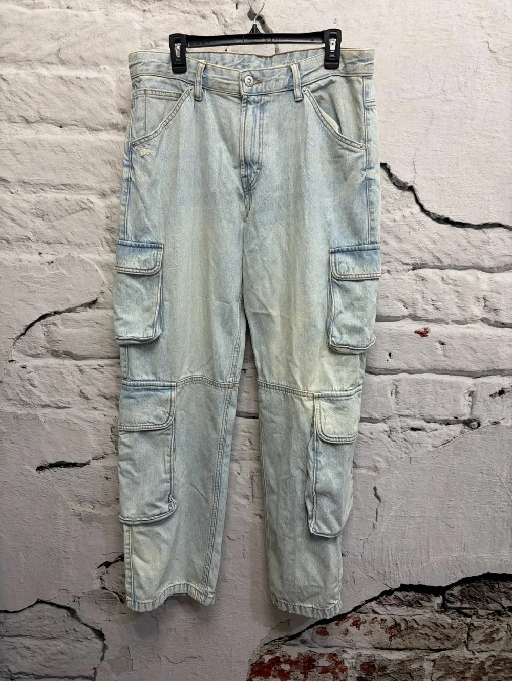 Zara Oversized Acid Wash Retro 90s Large Pockets Cargo Pants Jeans Y2K